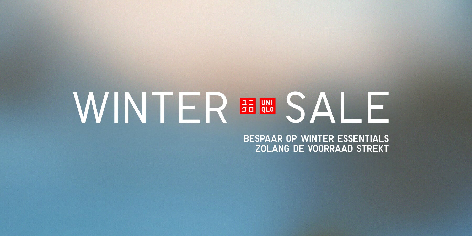 multicolour gradient background with 'WINTER SALE' text, "Save on winter essentials only while stocks last" message and UNIQLO logo