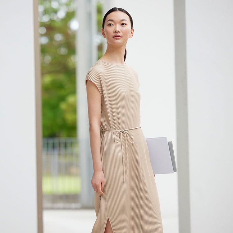 Pleated Short Sleeve Dress