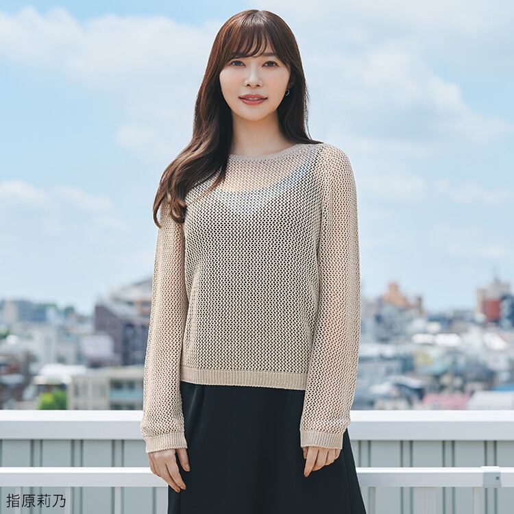 3Dメッシュクルーネックセーター