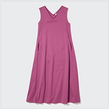 W's mercerized cotton V neck A line sleeveless dress