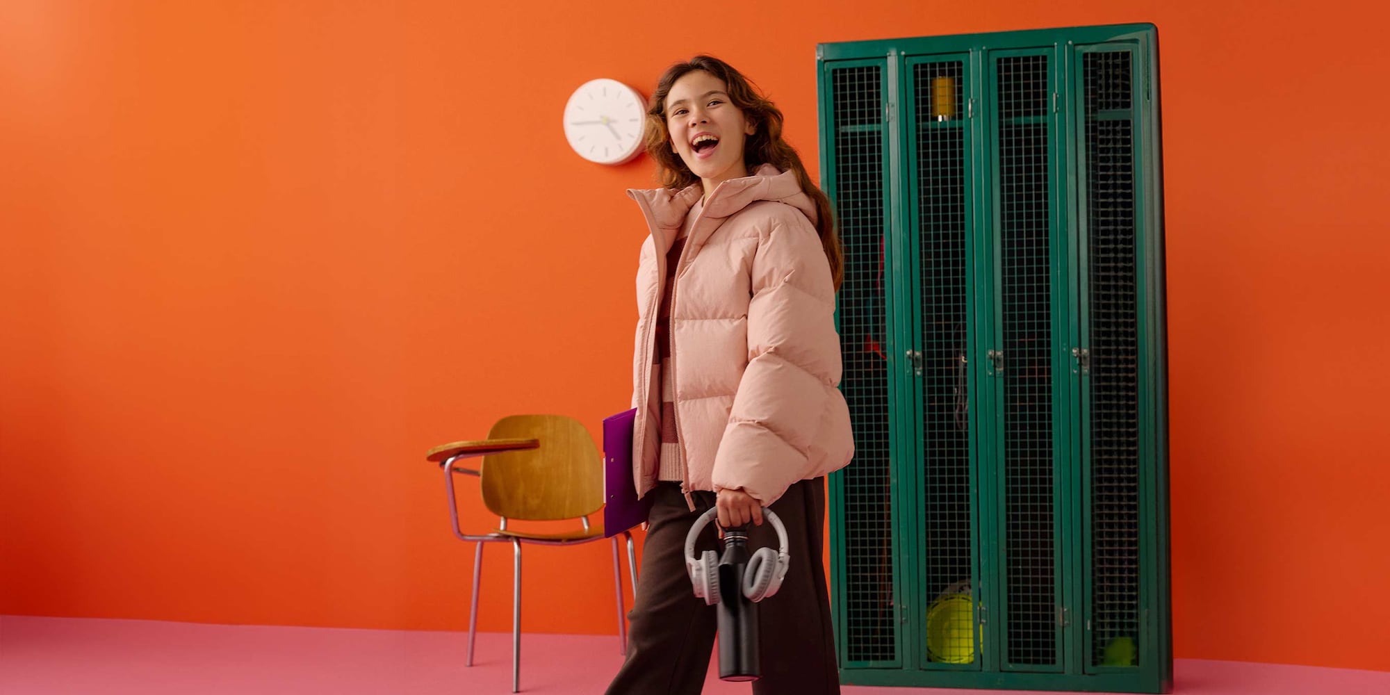 two models wearing Volume Down Parka down brown and off white