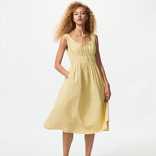 Linen Blend Shirring Dress