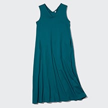 W's mercerized cotton V neck A line sleeveless dress