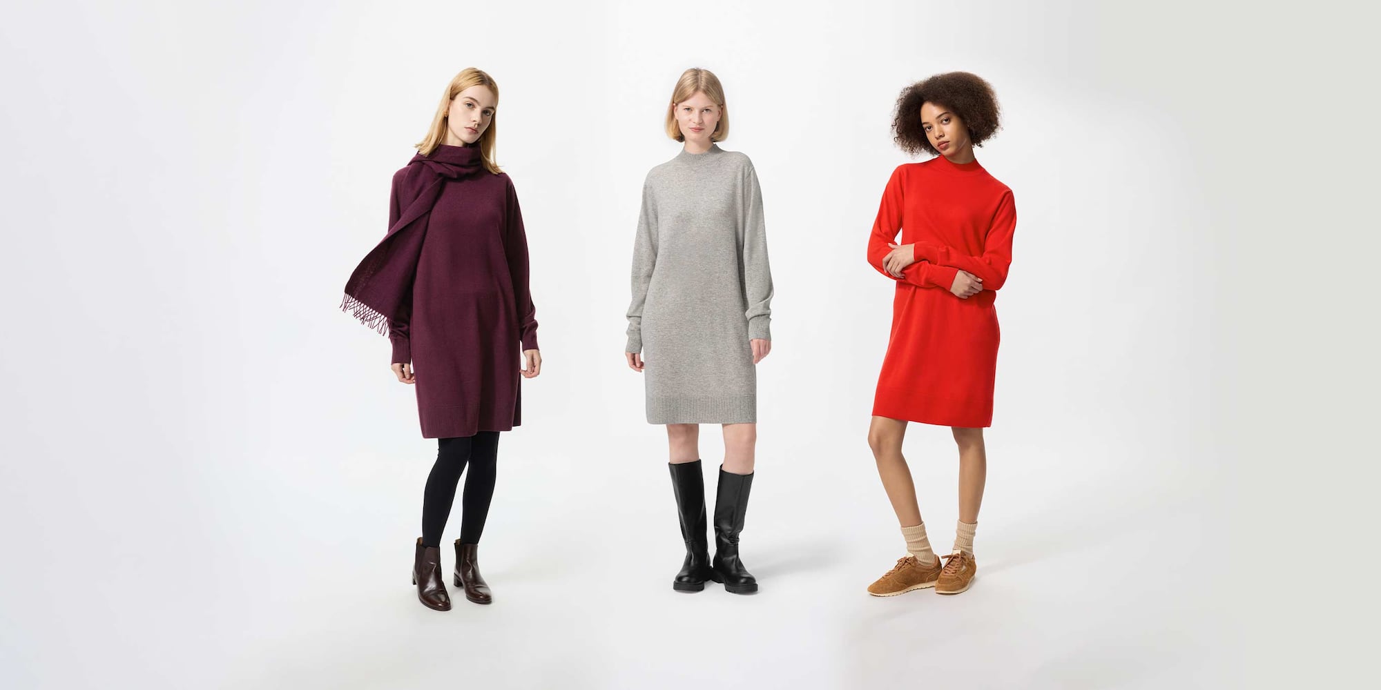 model wearing 100% Cashmere Knit Dress in red