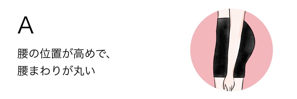 A 腰の位置が高めで、腰まわりが丸い