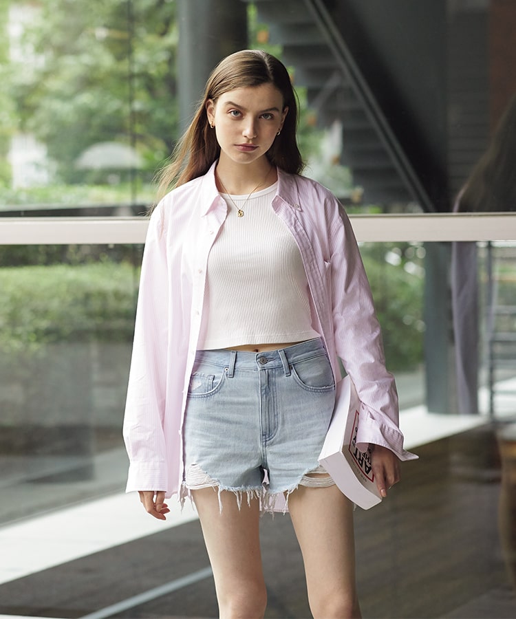 uniqlo high rise denim shorts