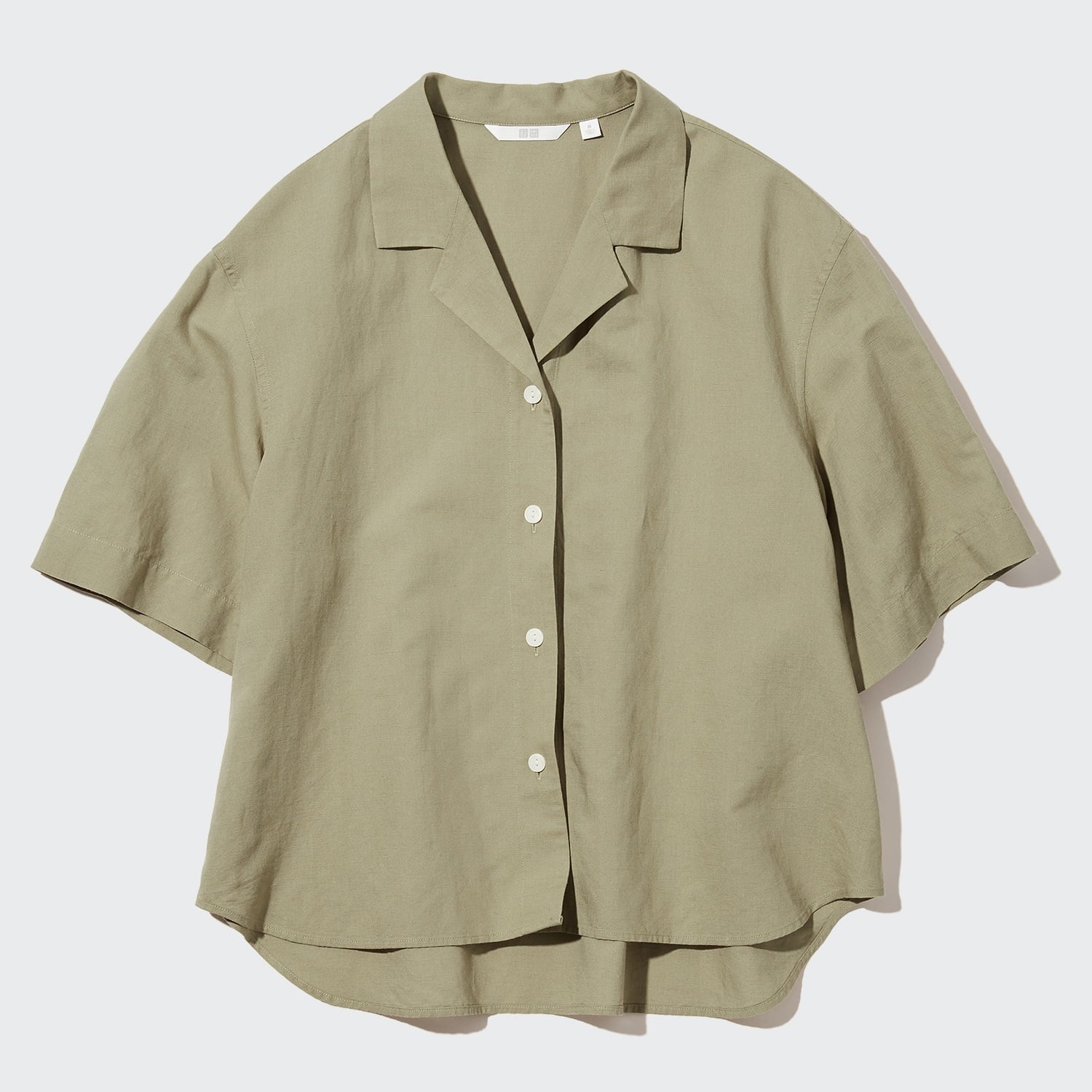 Linen Blend Open Collar Short Sleeve Shirt