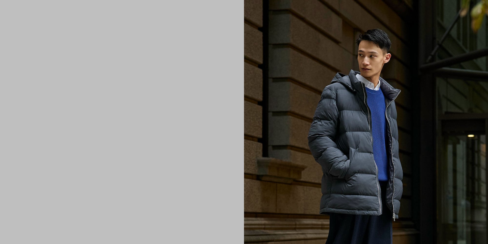 ストレッチノンキルトフーデットパデッドジャケット