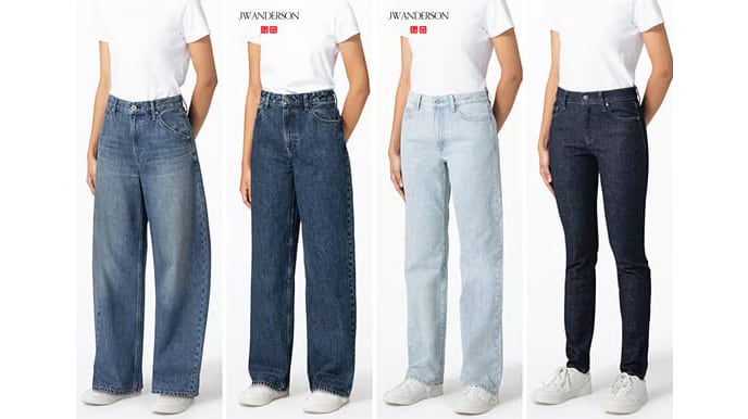models wearing different cuts of jeans arranged side by side