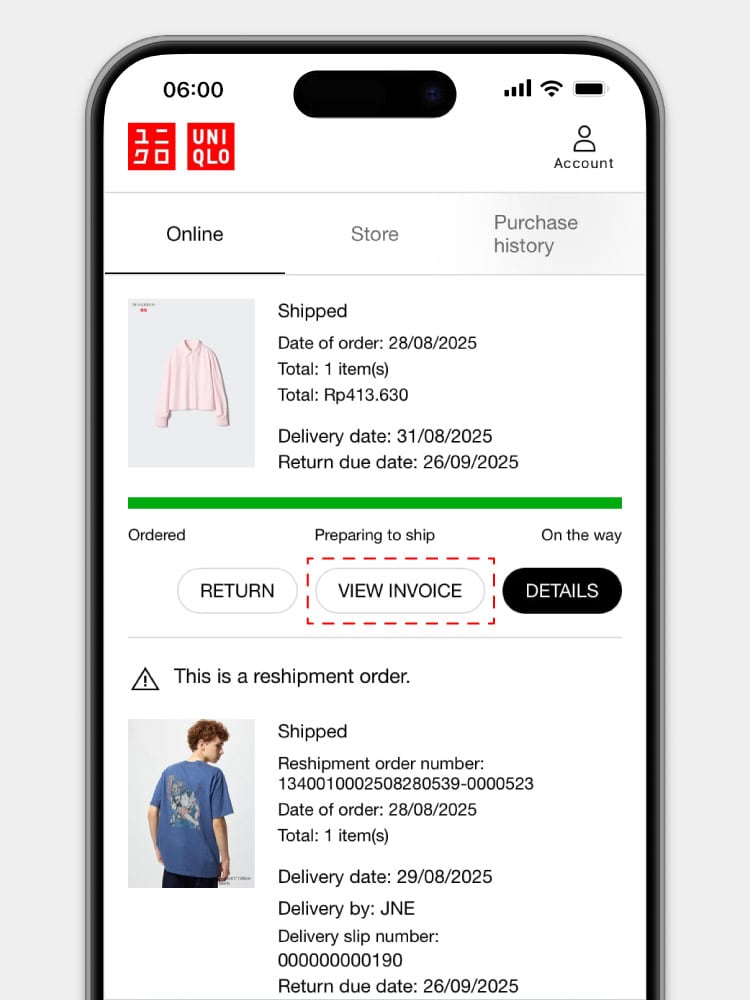You can view the Invoice in your order detail menu.