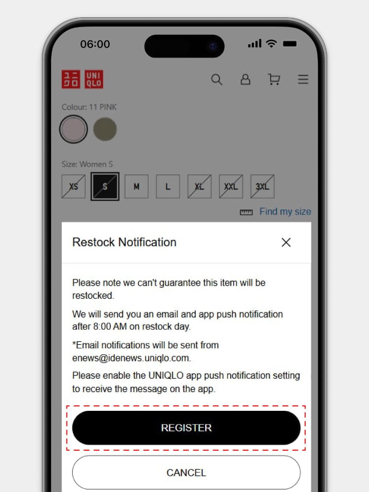 If customers are not logged in when they click the 'Back In Stock' button, a pop-up prompt will encourage them to log in.