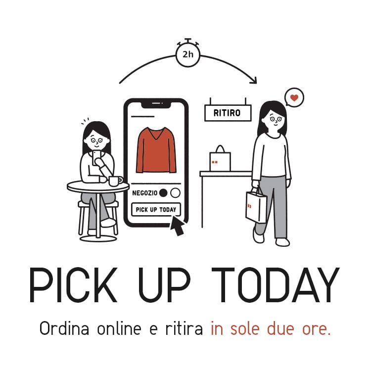 Ordina online sul sito o sull'App UNIQLO e ritira in negozio dopo sole 2 ore.
