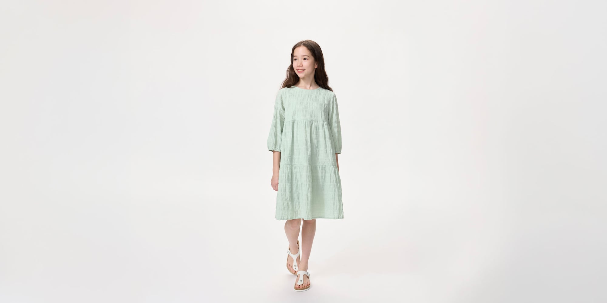 G's gather dress/shirring/3/4 sleeve +ID/MY