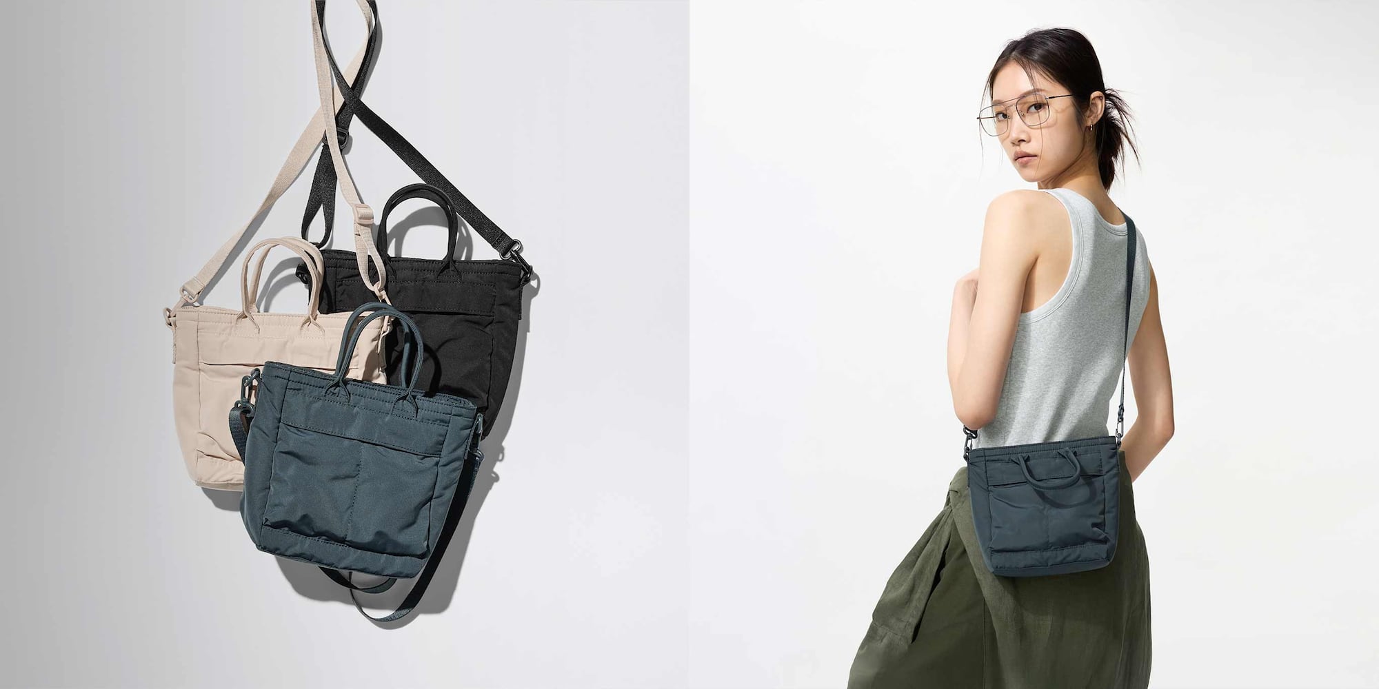 2-Way Utility Mini Bag in black, natural and dark green