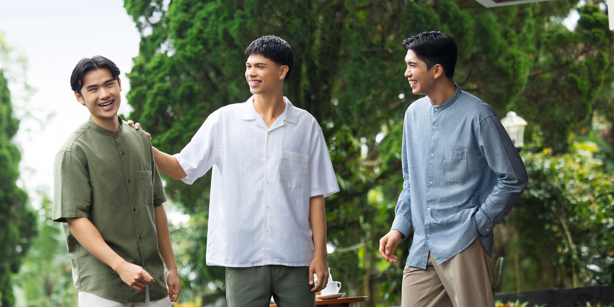 Cotton linen stand collar shirt/L