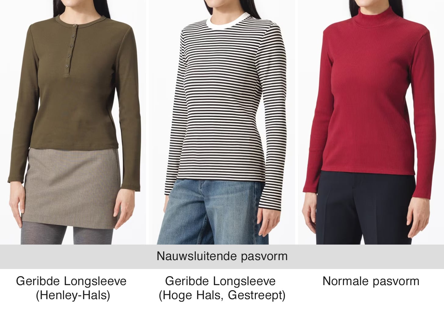 drie modellen in UNIQLO longsleeves
