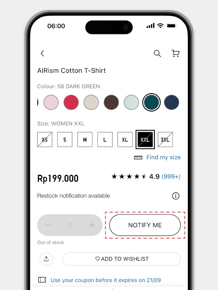 You can click the 'Back In Stock' button when certain sizes are out of stock.