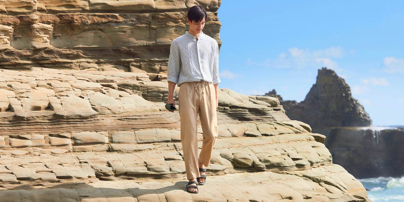 uniqlo linen blend relaxed straight pants