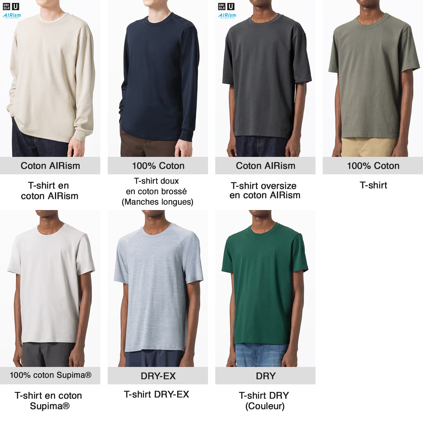 modèles portant des t-shirts à manches longues en coton AIRism et pur coton
