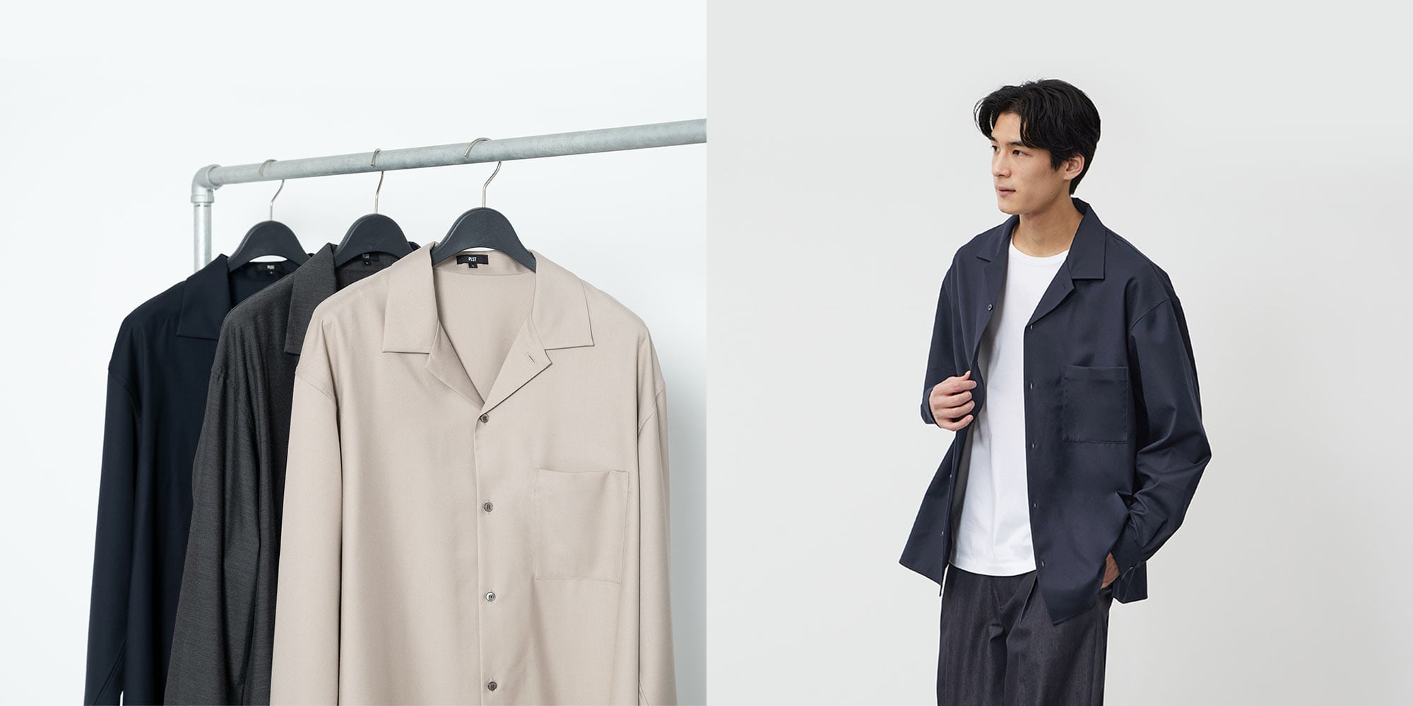 レーヨンブレンドオープンカラーシャツ