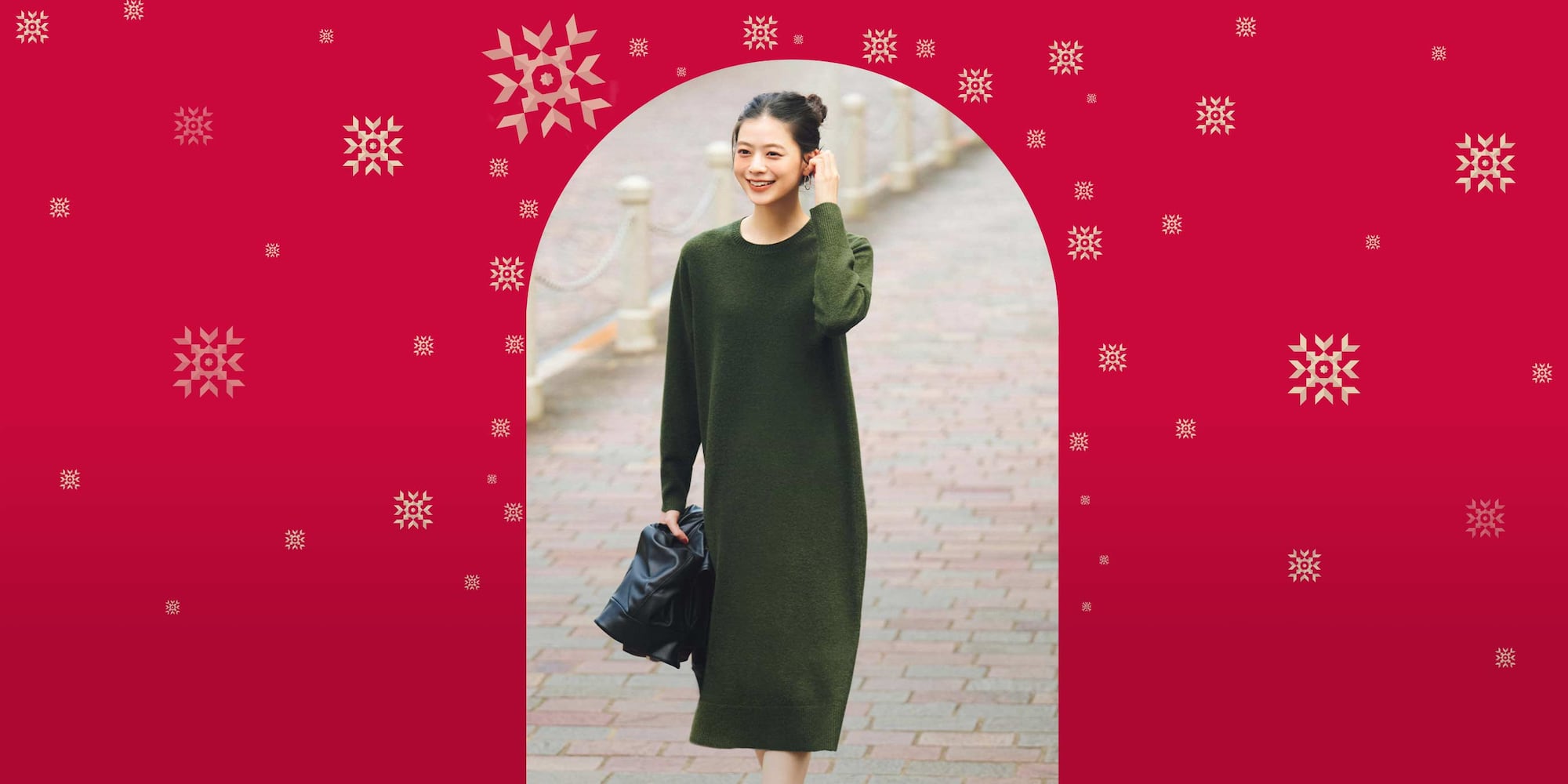 model wearing soufflé yarn dress in green