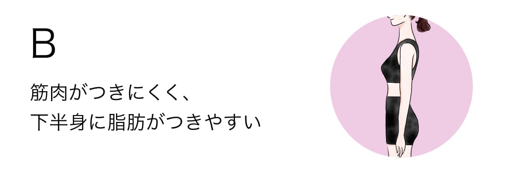 B 筋肉がつきにくく、下半身に脂肪がつきやすい