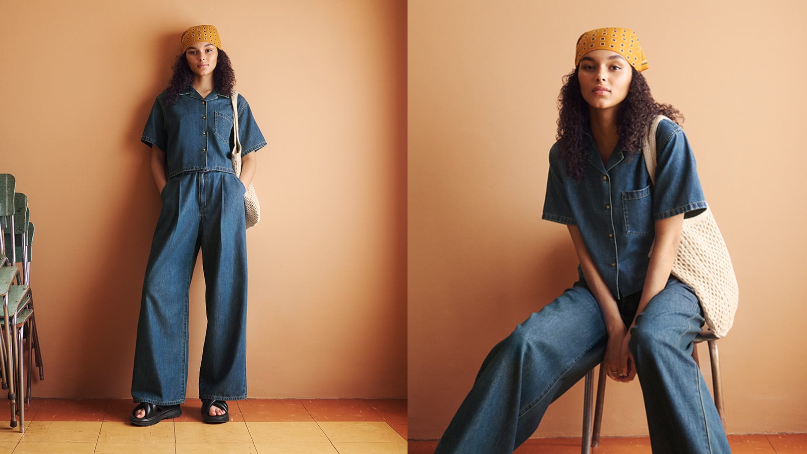 Light Denim belted Wide pants