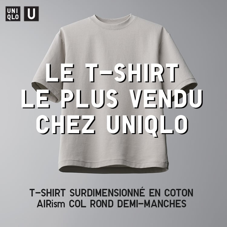 An image of 
T-shirt surdimensionné en coton AIRism à col rond et demi manches