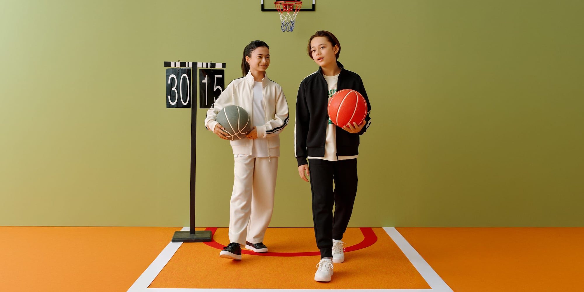 models wearing DRY Sweat Curve Trousers in black and off white