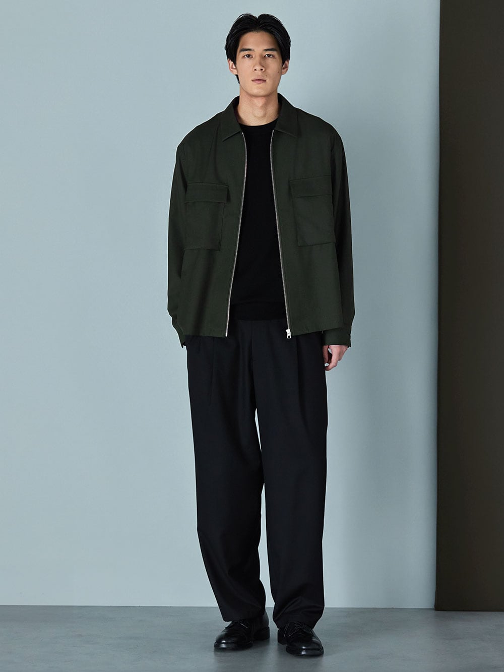 レーヨンブレンドフルジップシャツブルゾン