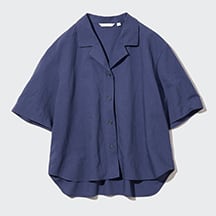 W's linen blend open collar S/S shirt