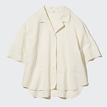 W's linen blend open collar S/S shirt