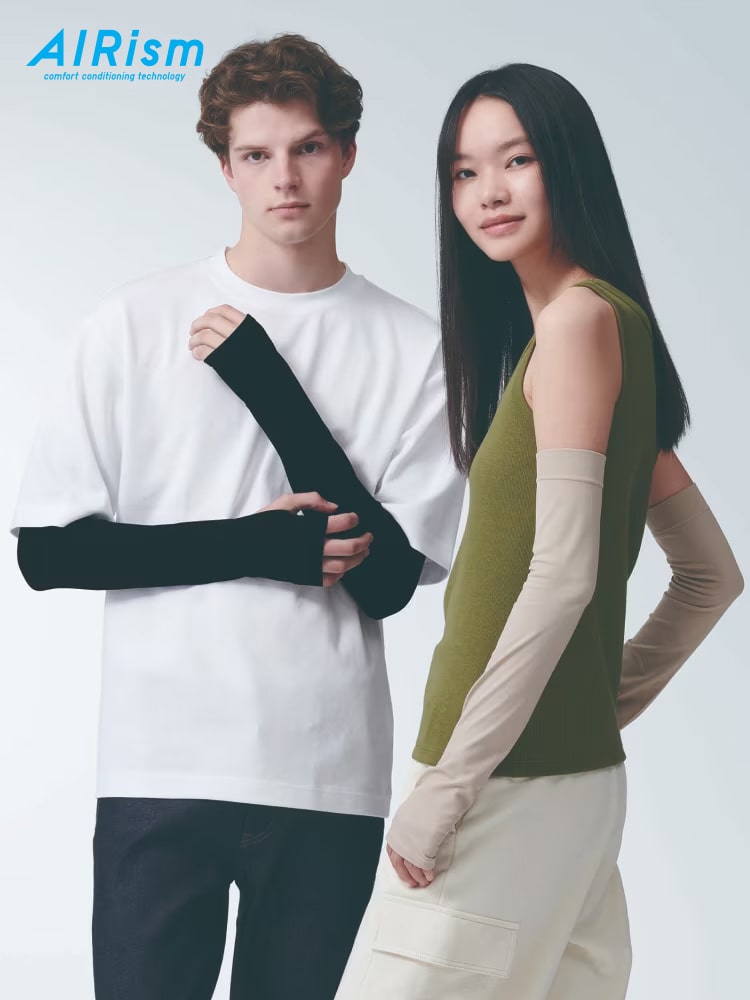 NEW! AIRism UV Cut Mesh Arm Covers - Exclusively sold on UNIQLO.COM  Light  and easy to put on, our all-new AIRism UV Cut Mesh Arm Covers come with  thumbholes for added