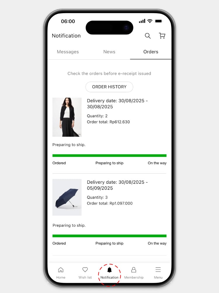 If you’re looking for a product, tap on the magnifying glass icon.