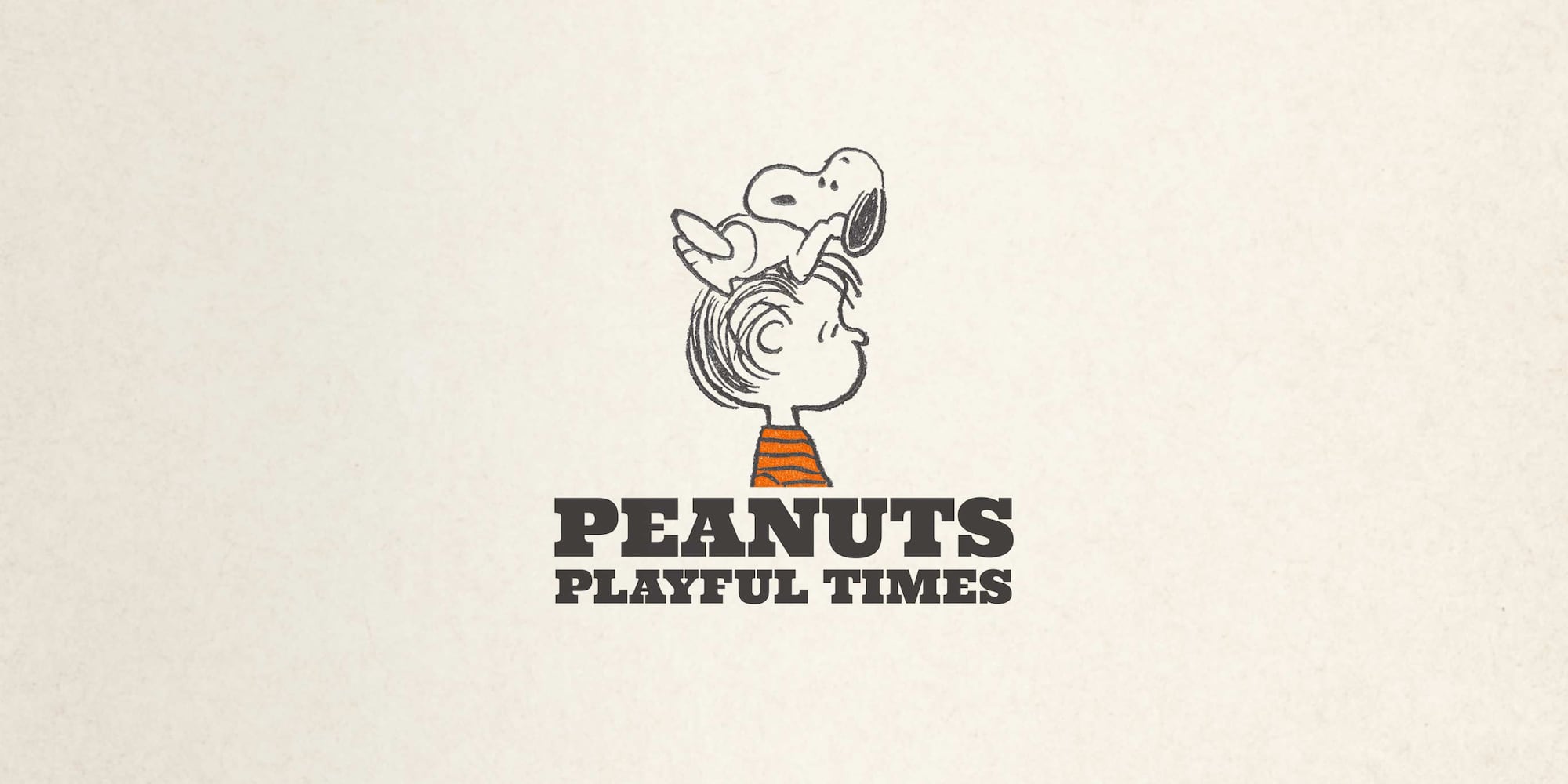 Snoopy relaxing on top of Charlie Brown's head above the words peanuts playful times