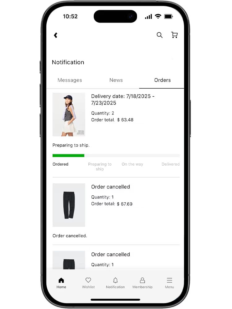 You can view the status of your order anytime at UNIQLO.com/au