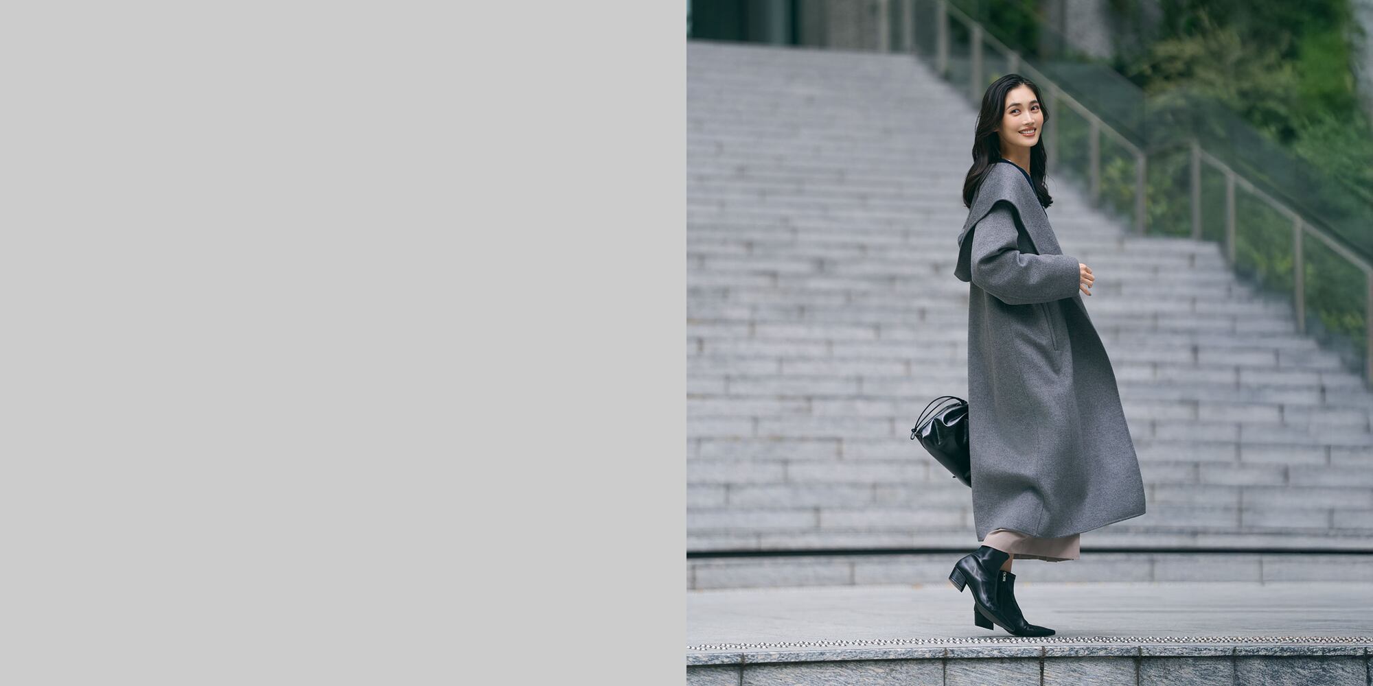 ウールブレンドリバーフーディーロングコート