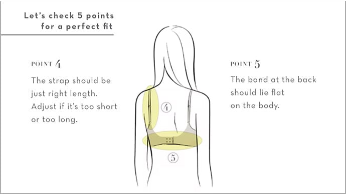 POINT 4: Make sure the straps are the right length. Adjust them if they are too short or too long. POINT 5: Is the back attached horizontally? Illustration of