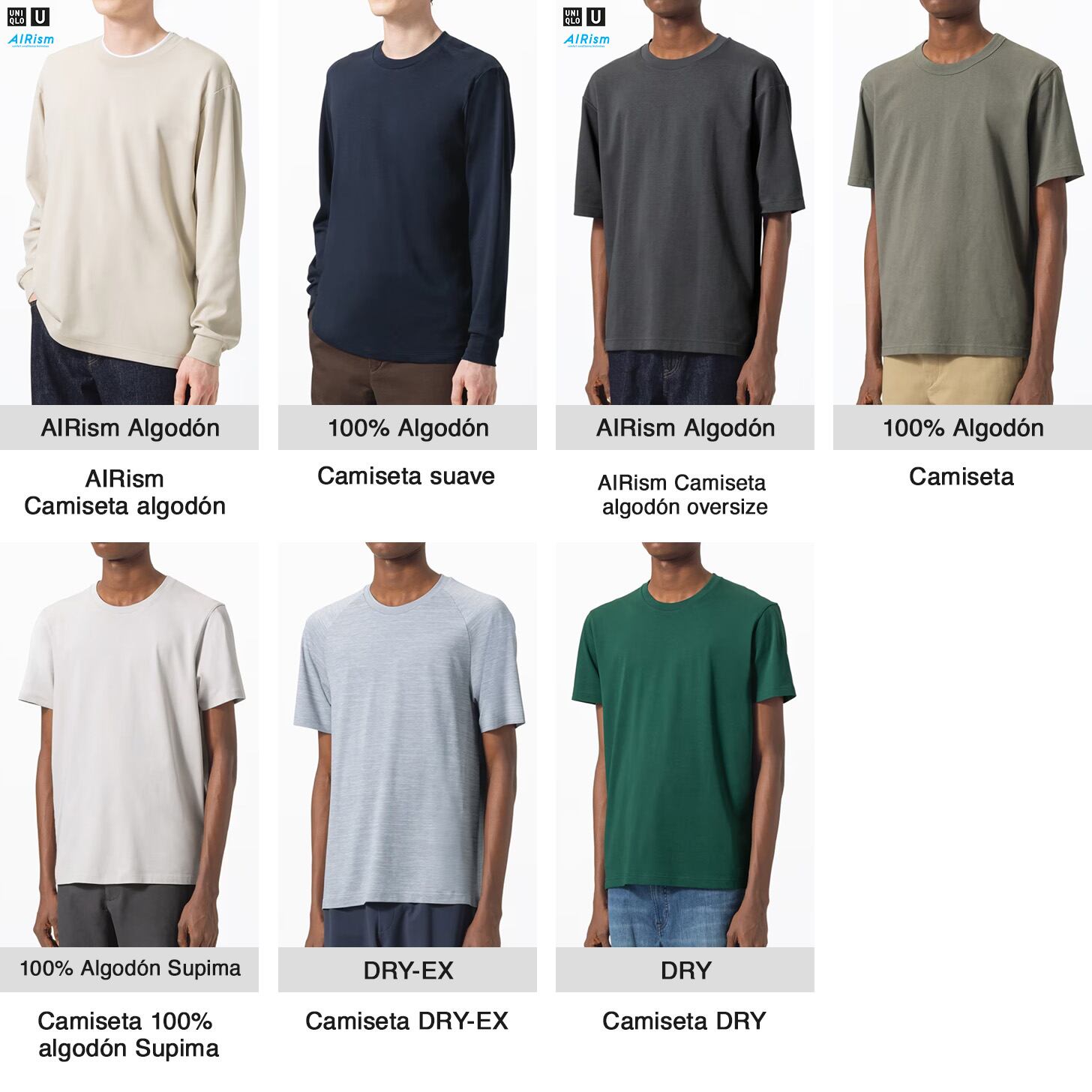 Modelos con camisetas de manga larga de AIRism algodón y algodón puro.