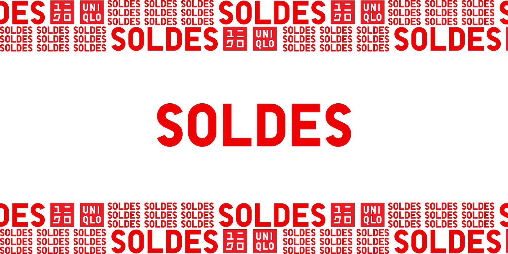 Fond blanc avec le texte « SOLDES » et le logo UNIQLO
