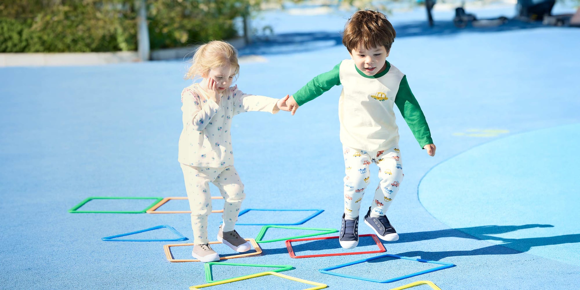 models wearing printed leggings