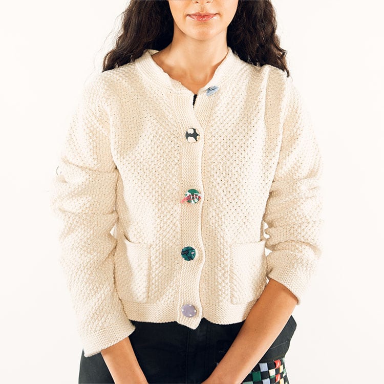 Bridgette Schaeffer Covered Button Sweater