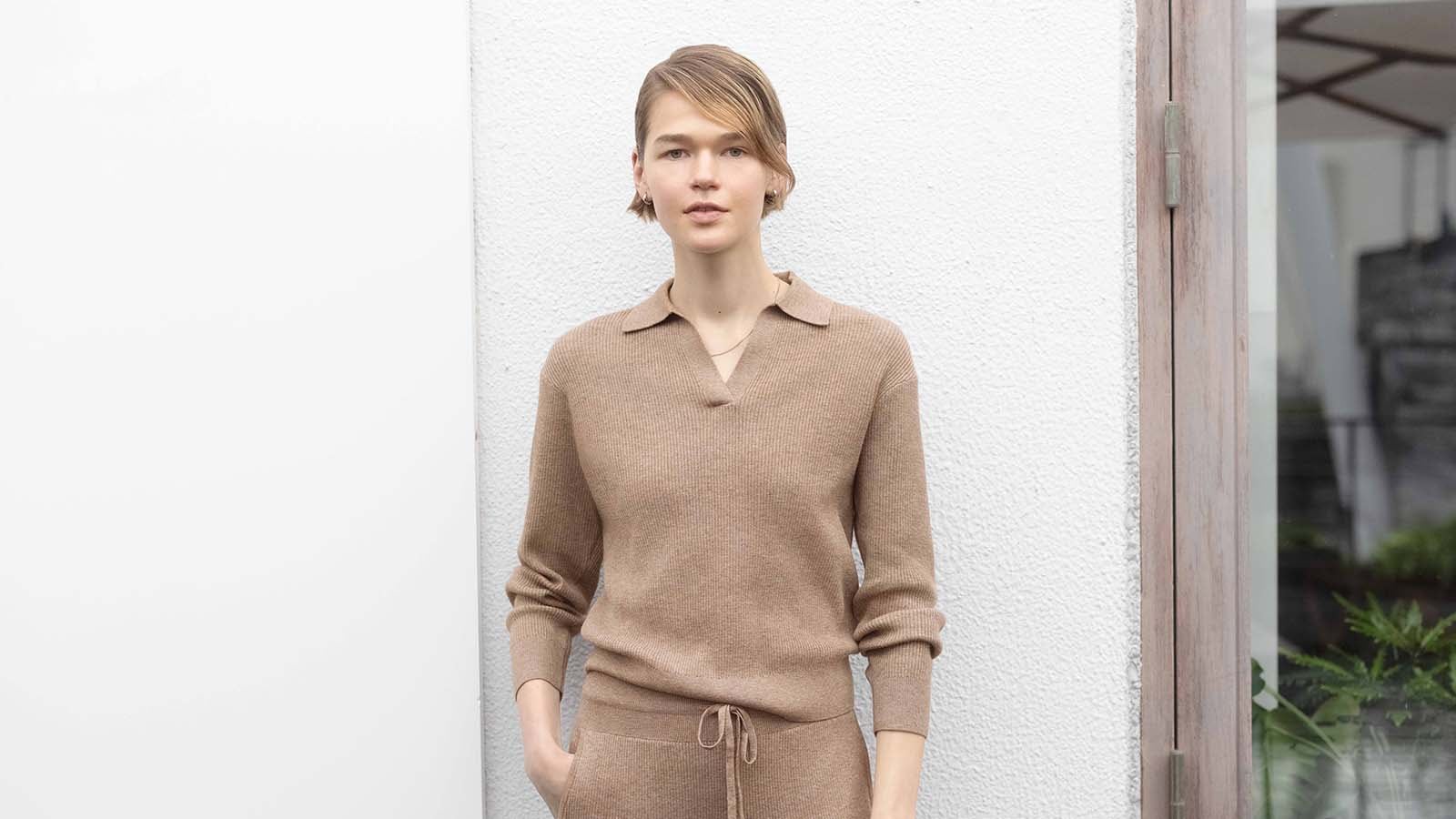 W's washable knit ribbed polo sweater