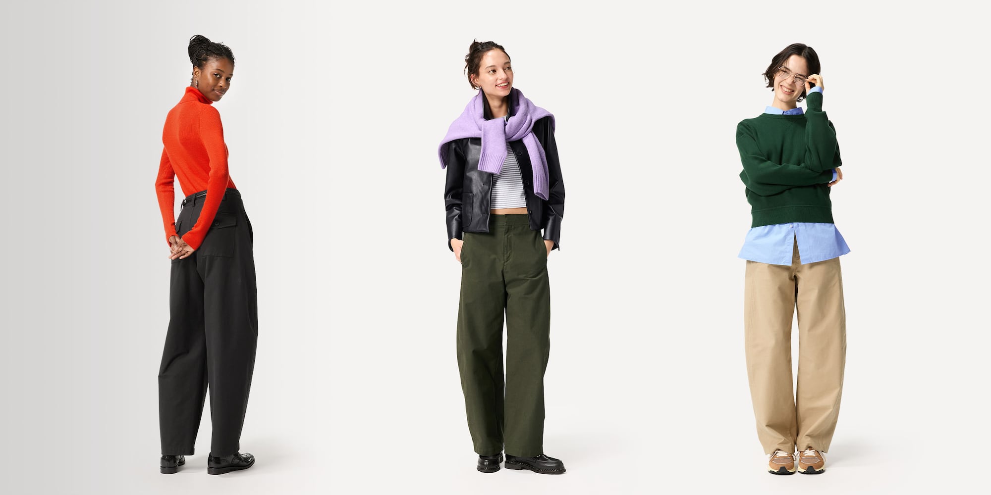 Crisp cotton-blend jersey fabric with a wide barrel-leg cut.