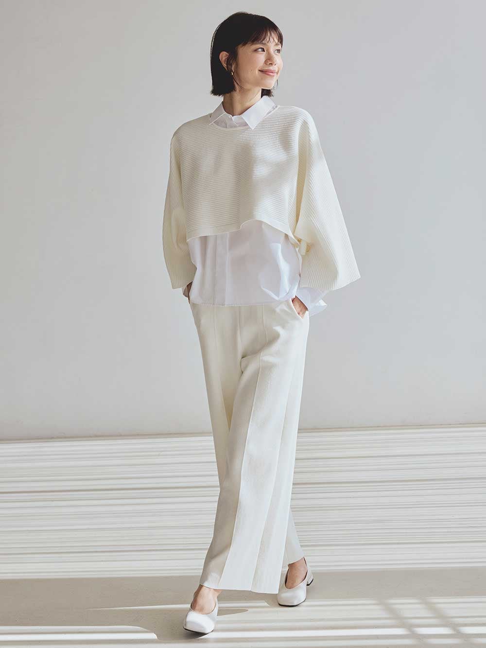 コットンブレンドニットケープ​