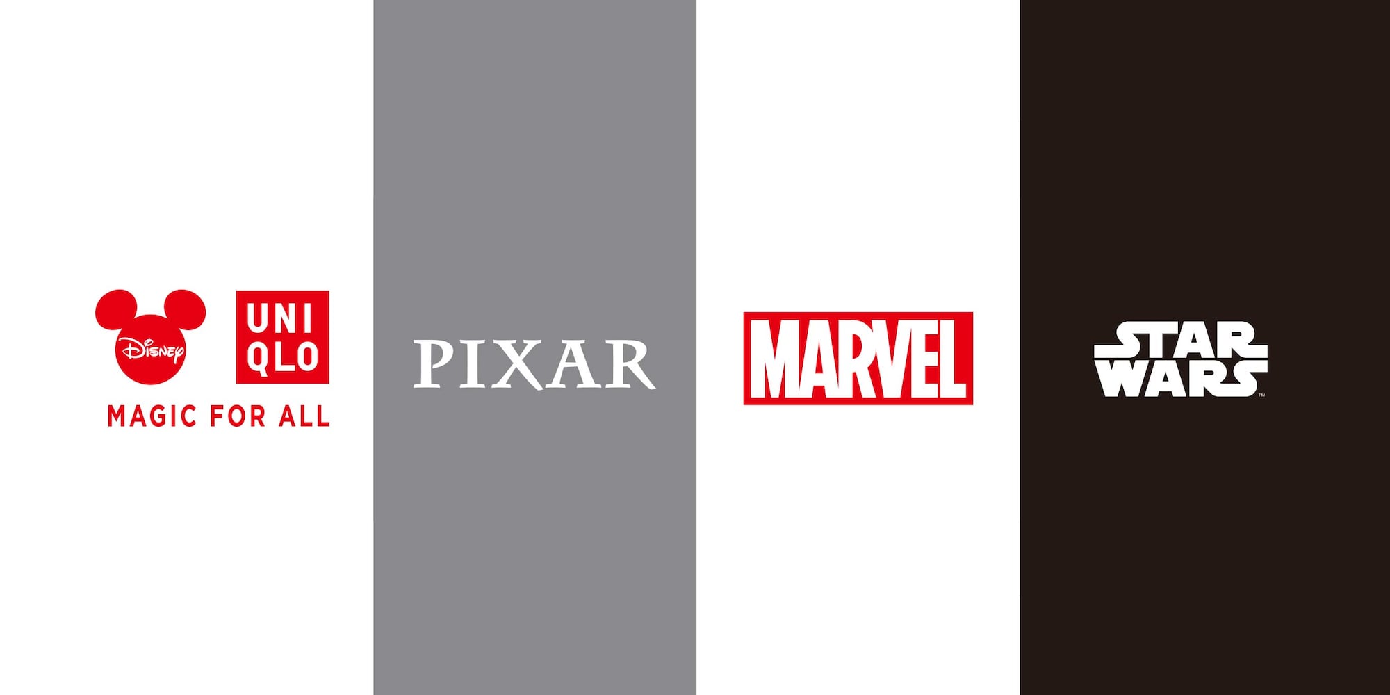 Disney, Pixar, Marvel und Star Wars Logos übereinander.