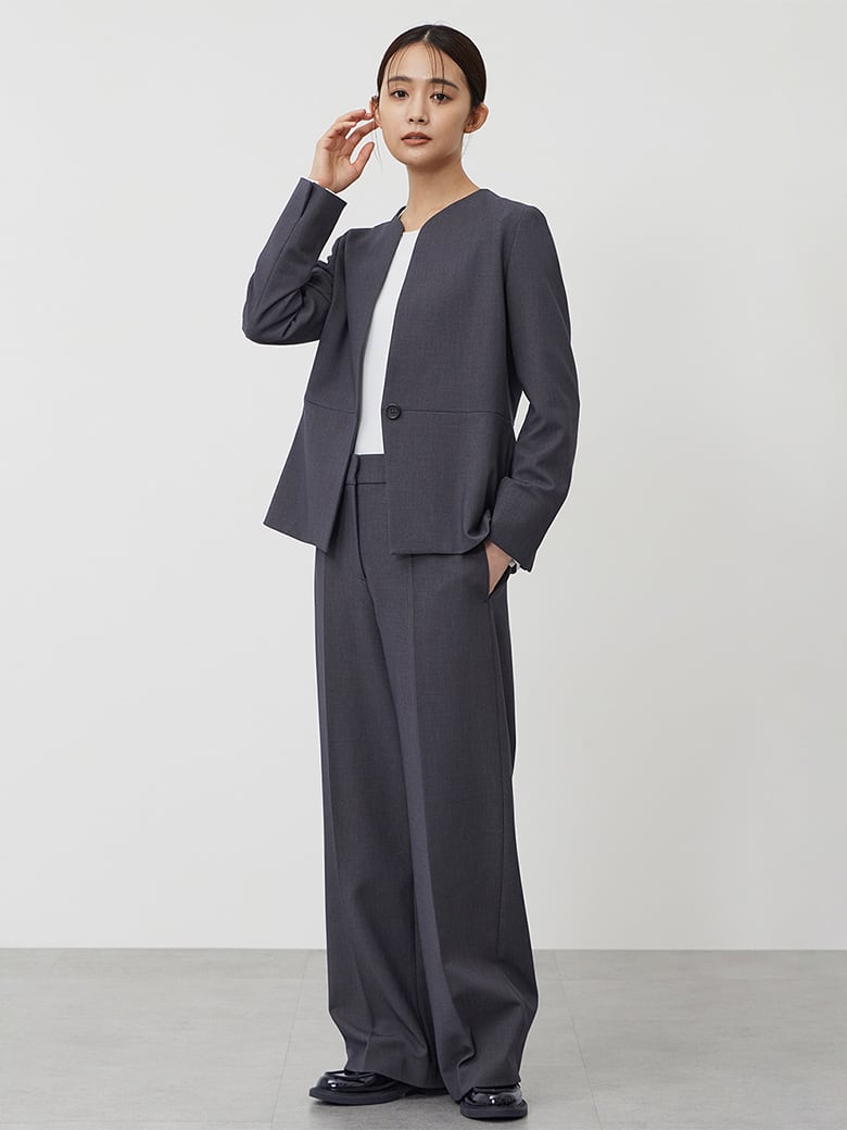 プラステ PLST ウォームリザーブ ノーカラー パンツスーツ セットアップ 黒 PLUS STYLE パンツ（ウォームリザーブ）、ウォームリザーブ