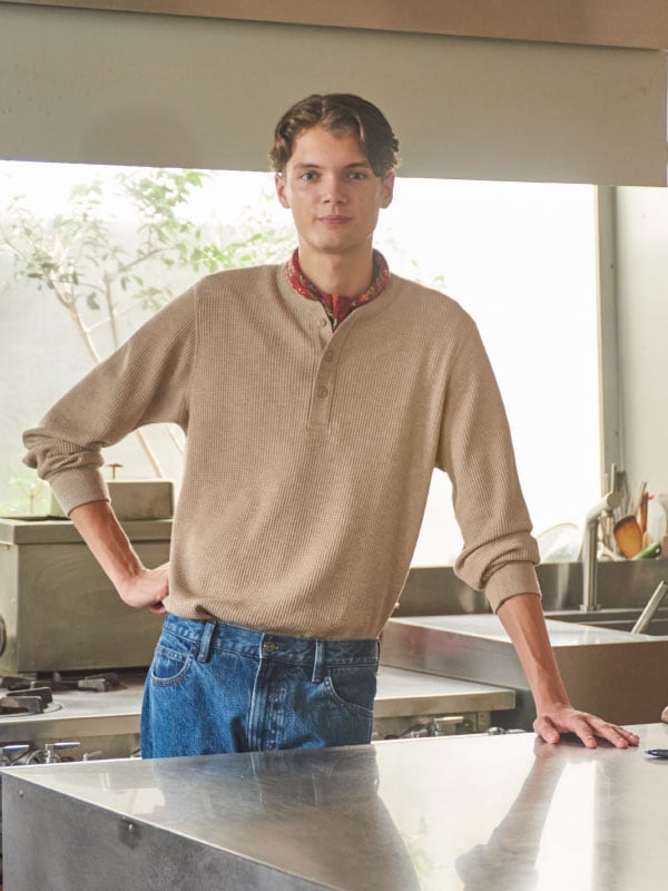 Waffle Henley T-Shirt Long Sleeve