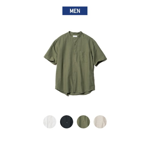 Cotton Linen Stand Collar Shirt | Short Sleeve