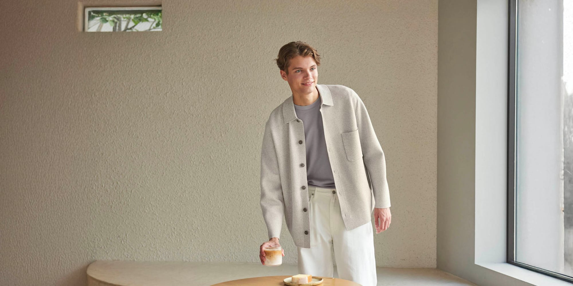 Milano ribbed shirt collar cardigan